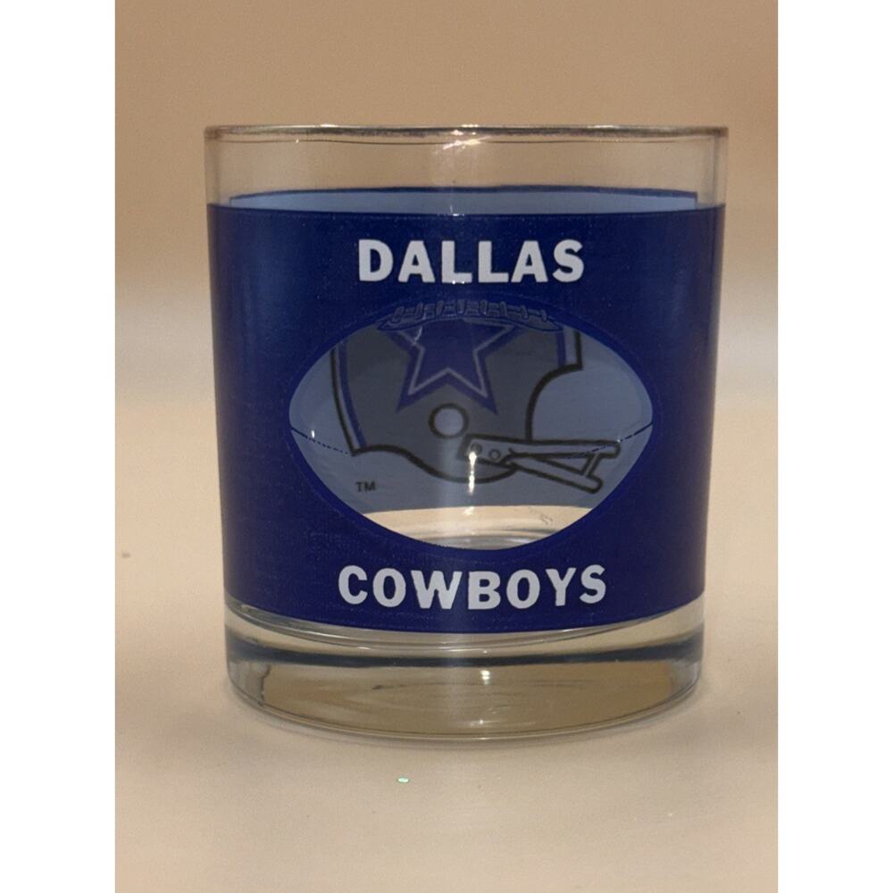 1970s Dallas Cowboys NFL Helmet Tumbler Whiskey Lowball Glass Houze Art 3D Blue